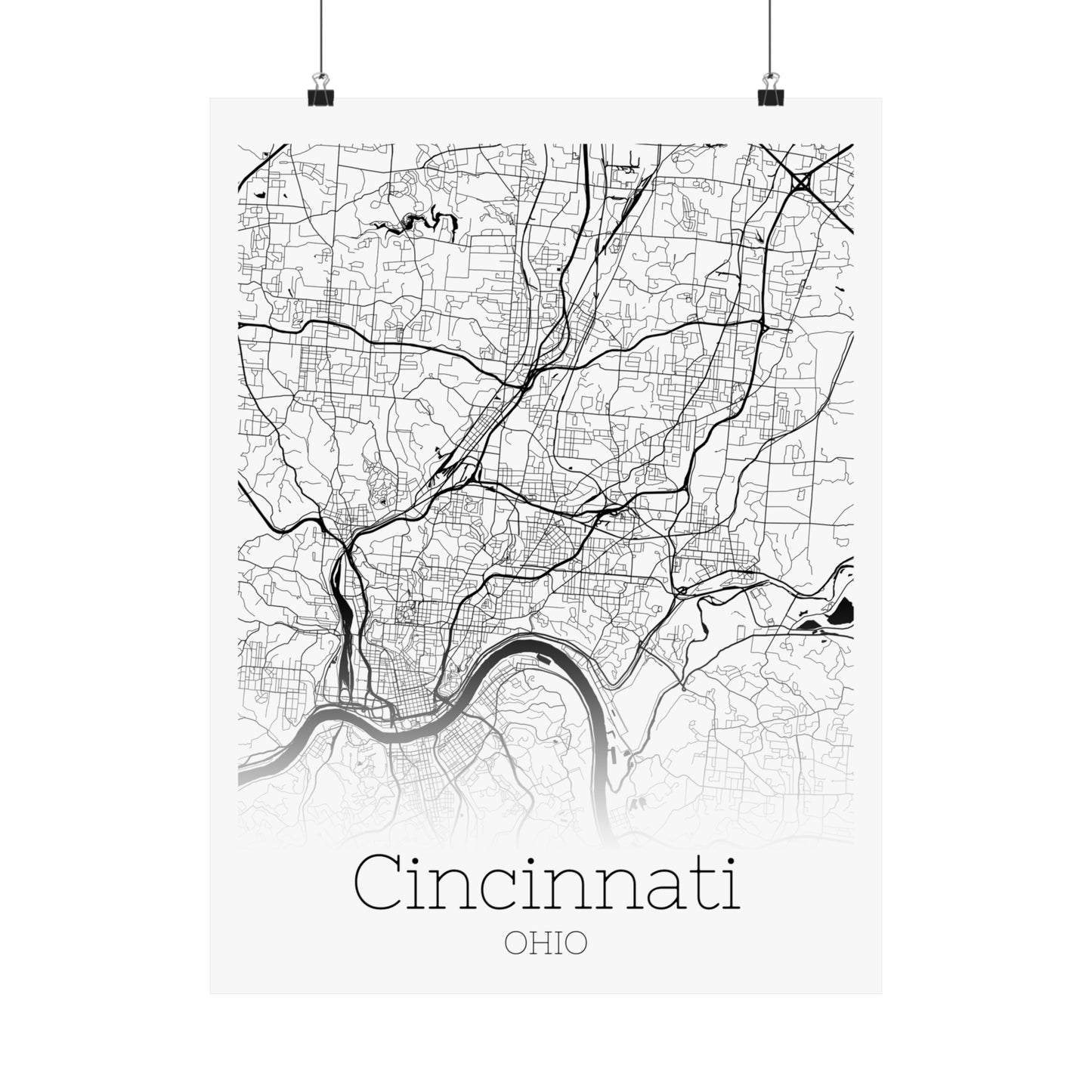 Cincinnati Ohio City Map Matte Vertical Posters