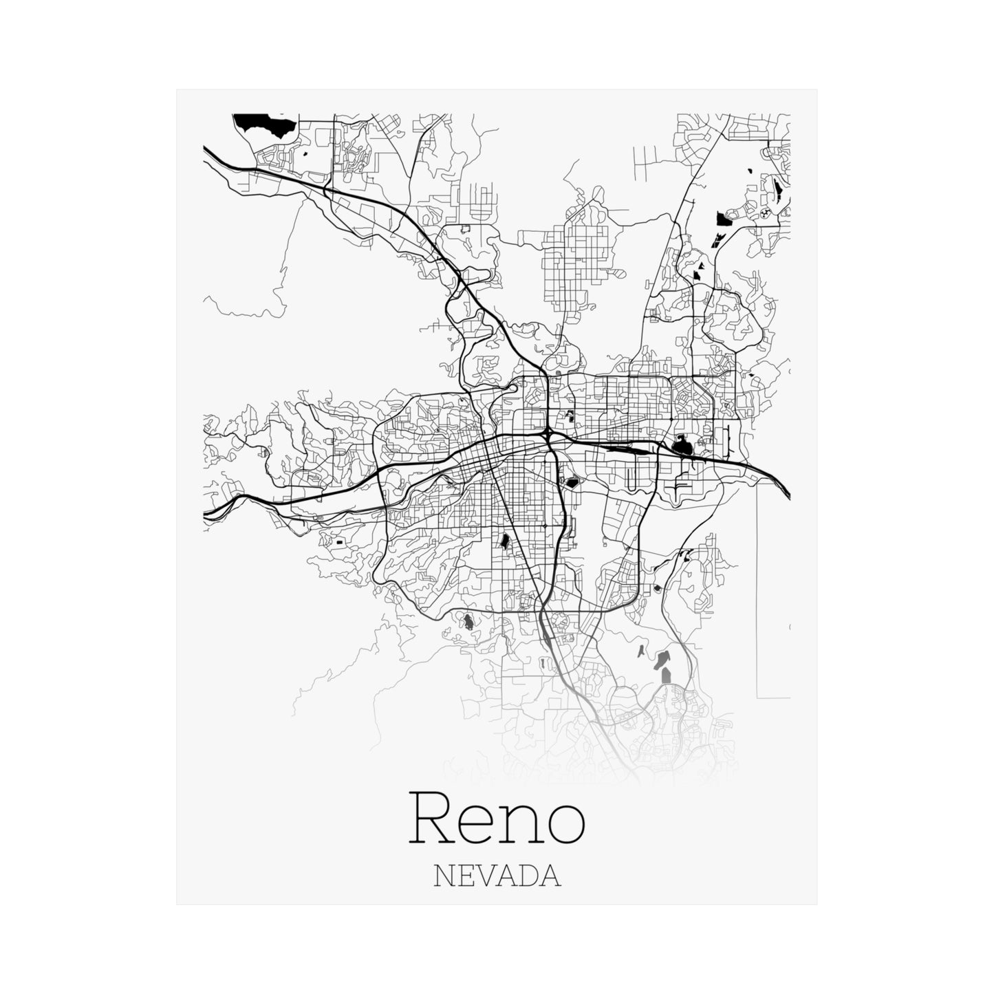 Reno Nevada City Map Matte Vertical Posters