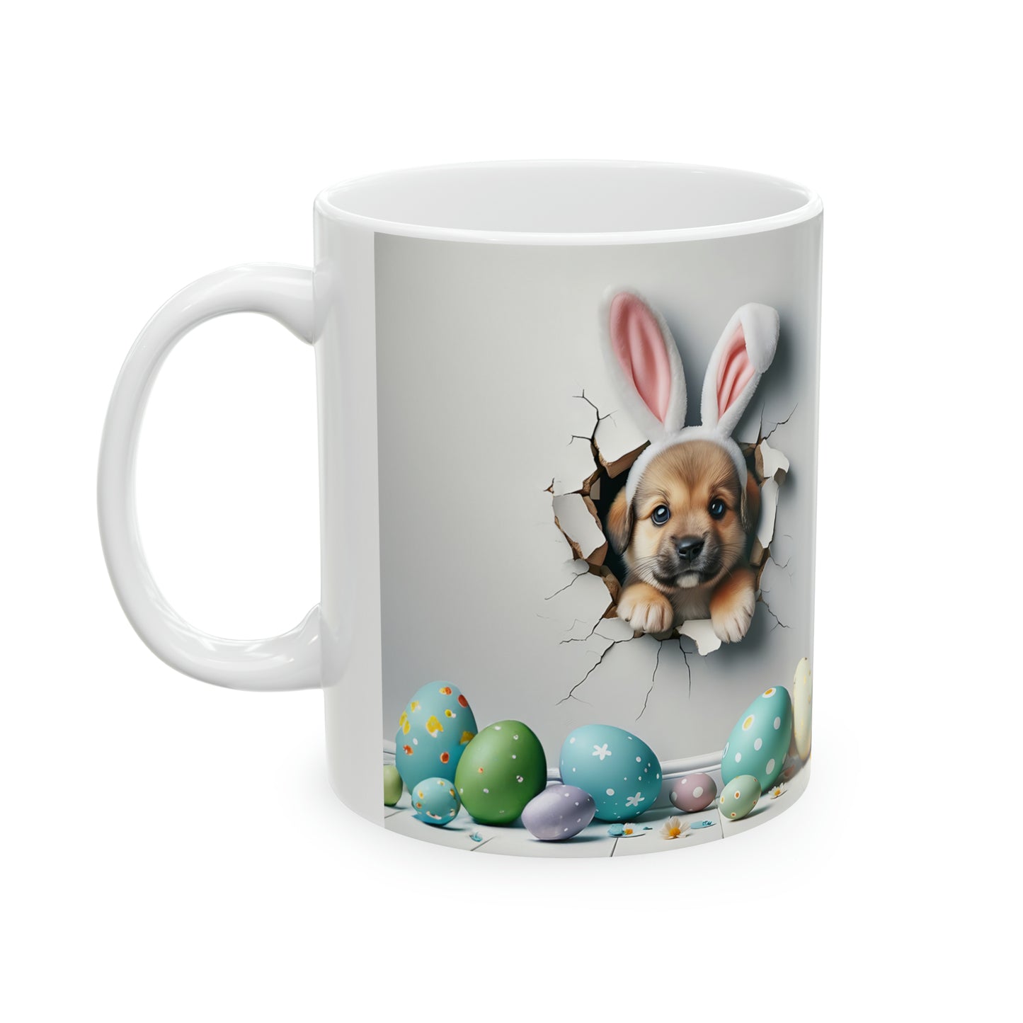 Easter dog coffee cup, Easter puppy break out, Ceramic Mug, 11oz