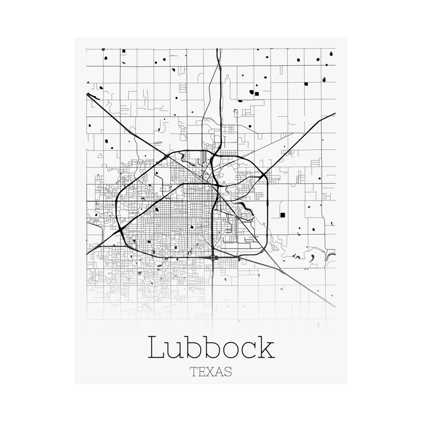 Lubbock Texas City Map Matte Vertical Posters