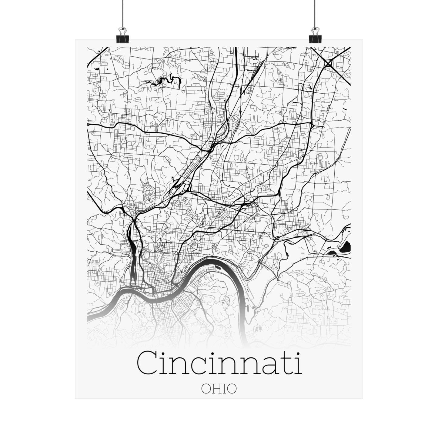 Cincinnati Ohio City Map Matte Vertical Posters