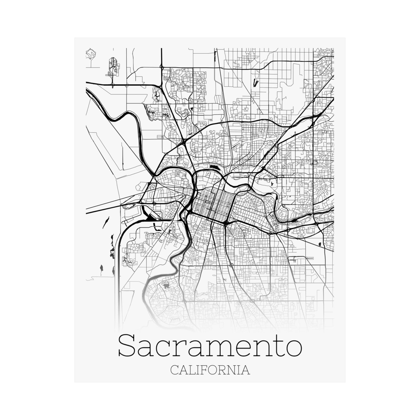 Sacramento California City Map Matte Vertical Posters
