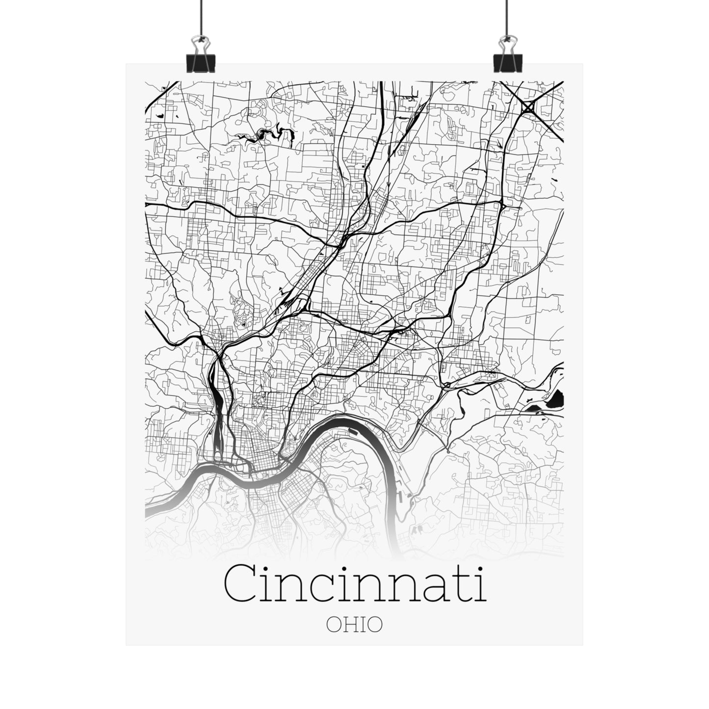 Cincinnati Ohio City Map Matte Vertical Posters