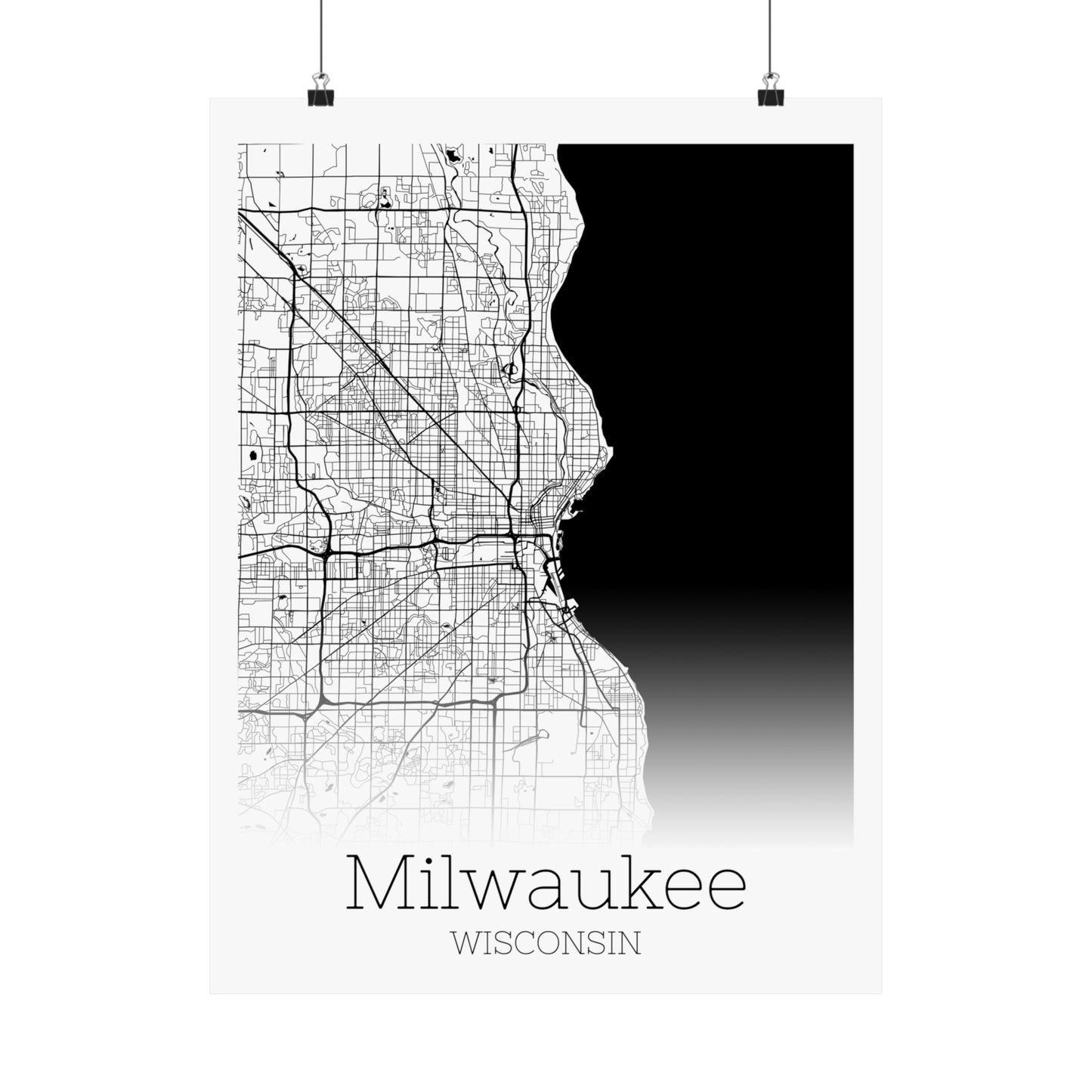 Milwaukee Wisconsin City Map Matte Vertical Posters