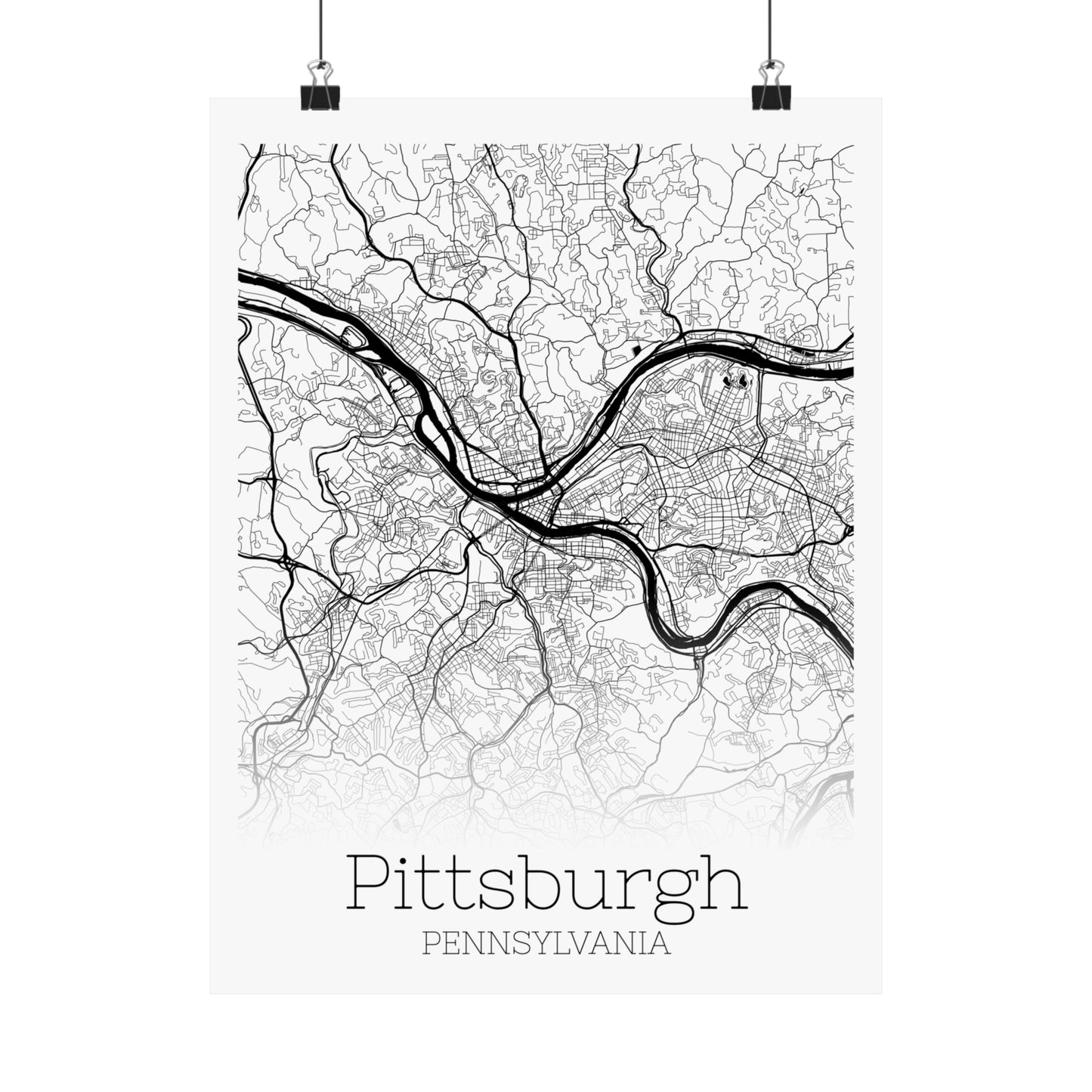 Pittsburgh Pennsylvania City Map Matte Vertical Posters