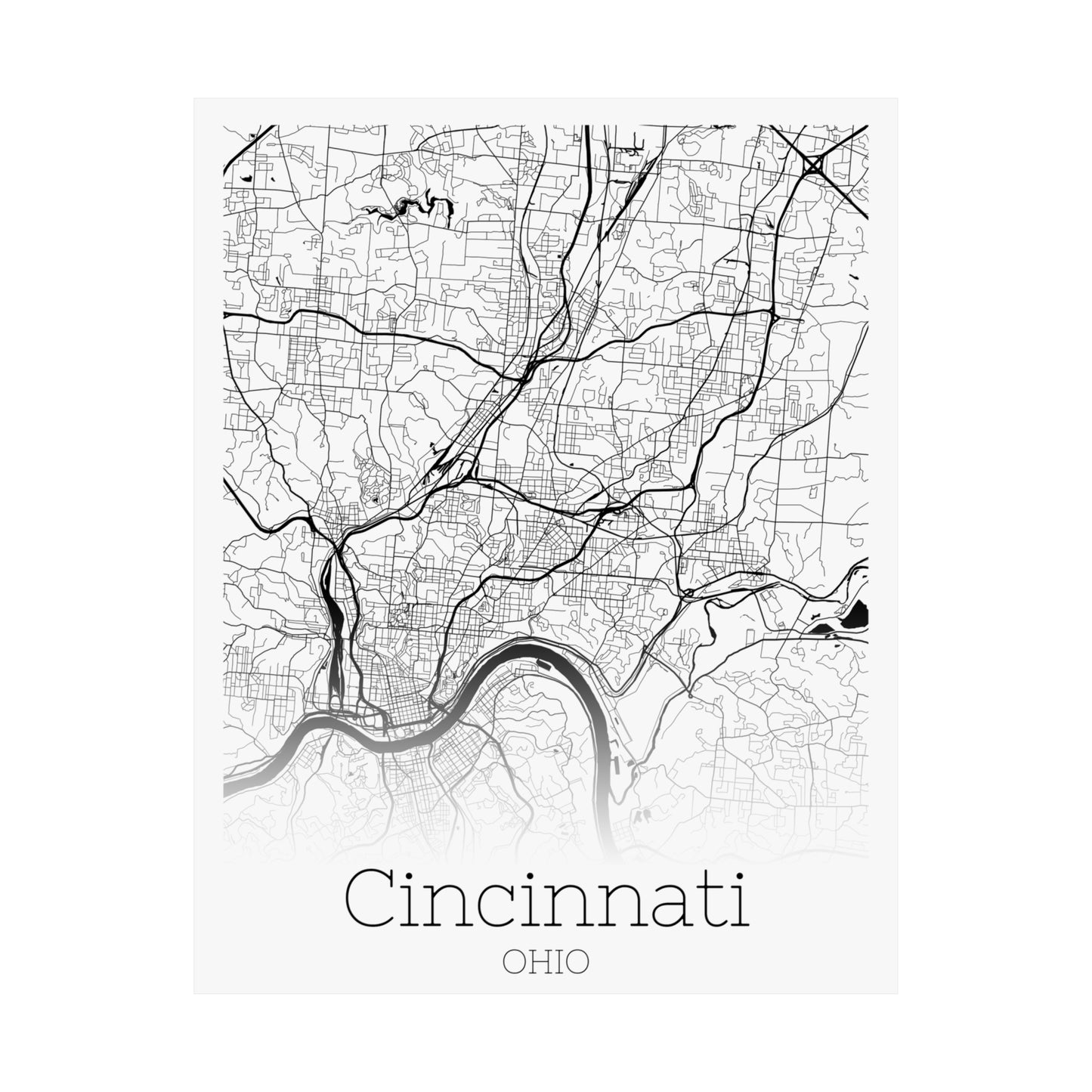 Cincinnati Ohio City Map Matte Vertical Posters