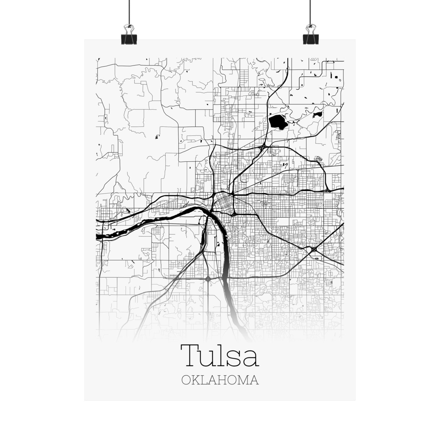 Tulsa Oklahoma City Map Matte Vertical Posters