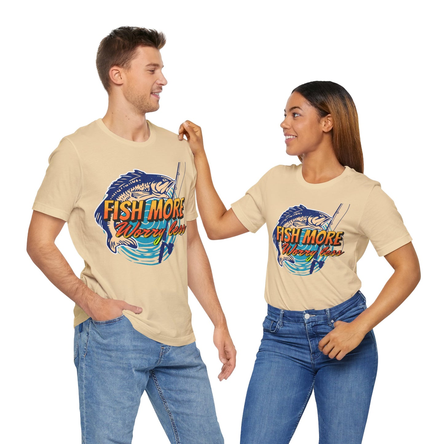 Fish More Worry Less T-Shirt, Fishing, Rod & Reel T-Shirt