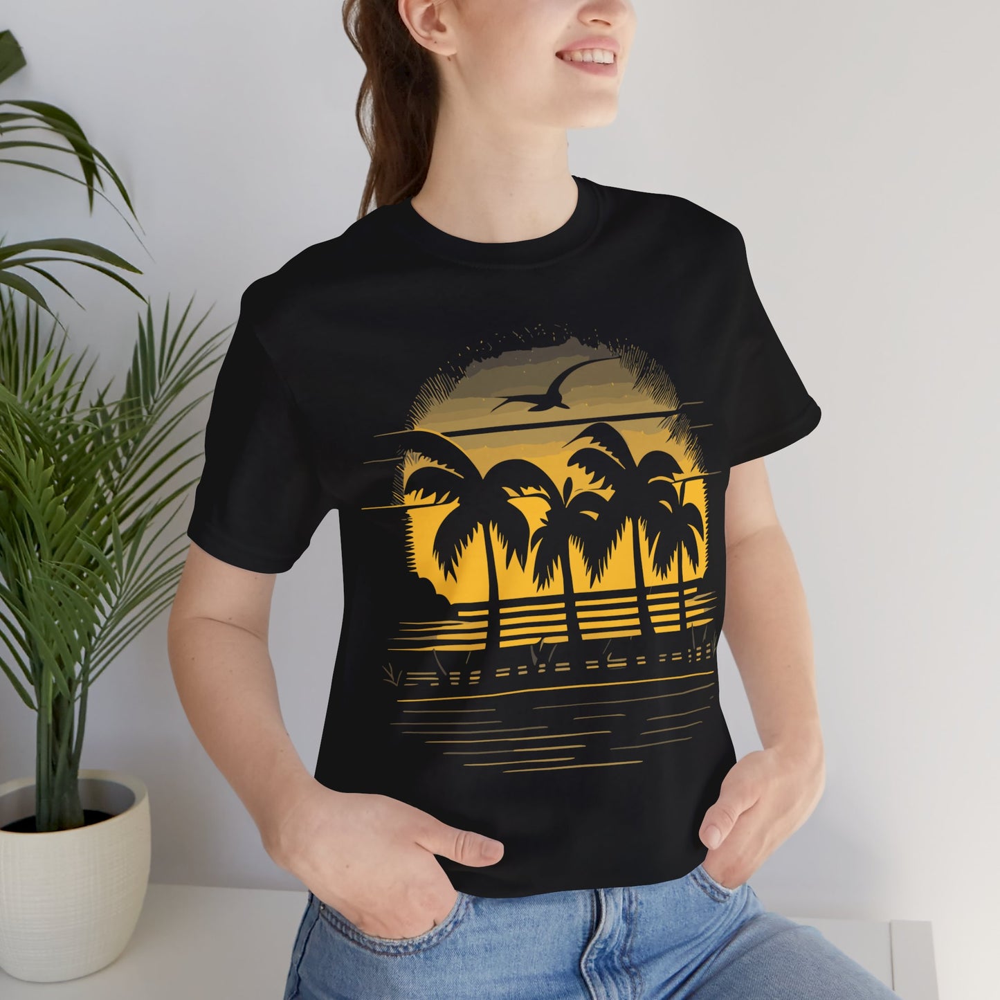 Sunset With Palm Trees T-Shirt, Dark Sunset, Palm Beach T-Shirt