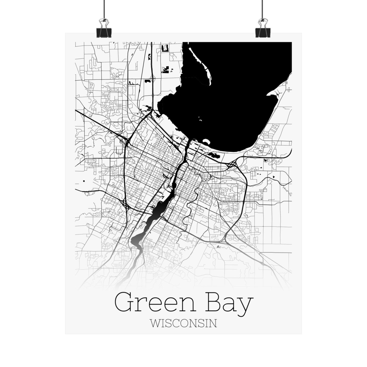 Green Bay Wisconsin City Map Matte Vertical Posters