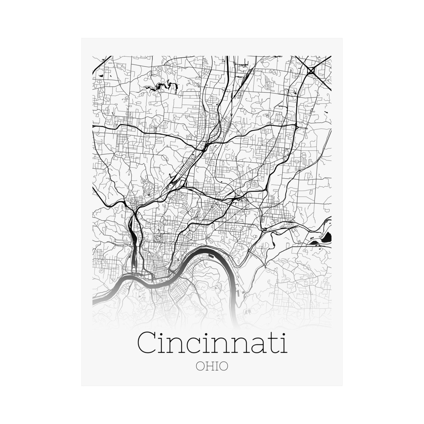 Cincinnati Ohio City Map Matte Vertical Posters