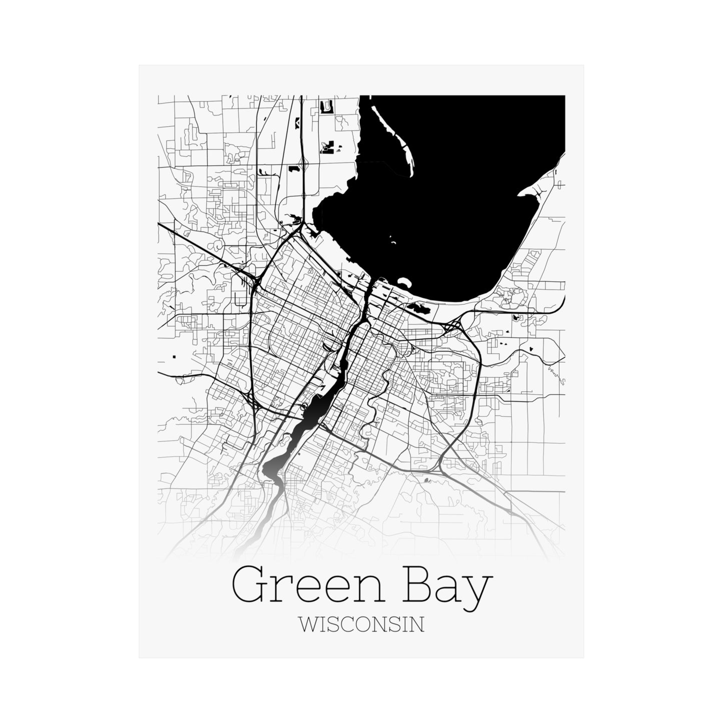Green Bay Wisconsin City Map Matte Vertical Posters