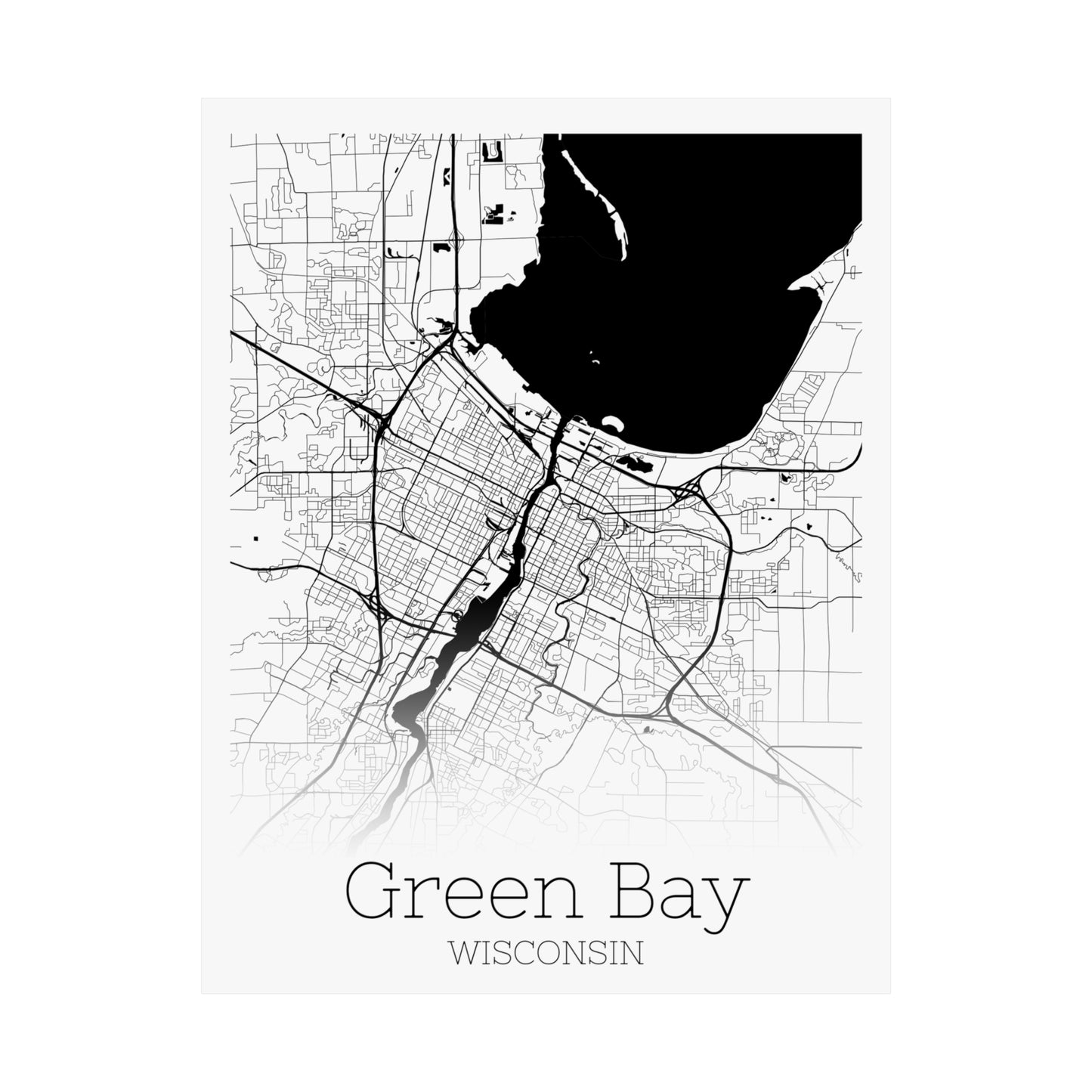 Green Bay Wisconsin City Map Matte Vertical Posters