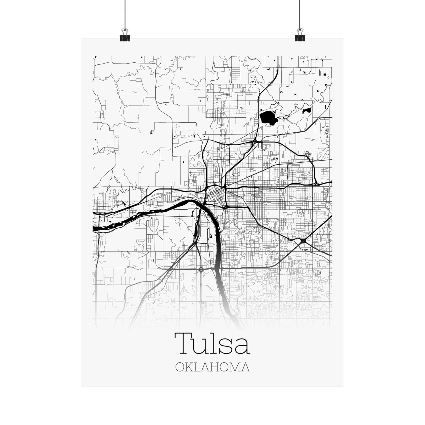 Tulsa Oklahoma City Map Matte Vertical Posters