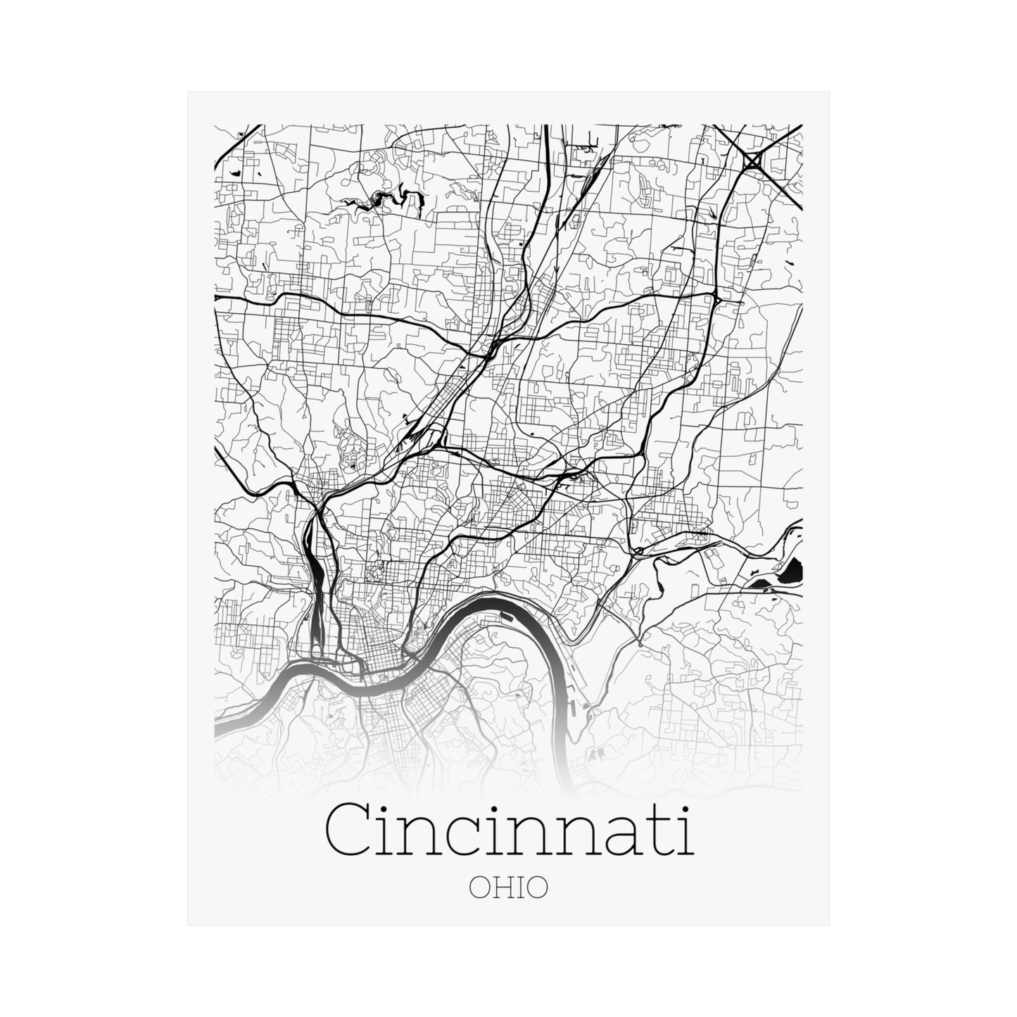 Cincinnati Ohio City Map Matte Vertical Posters