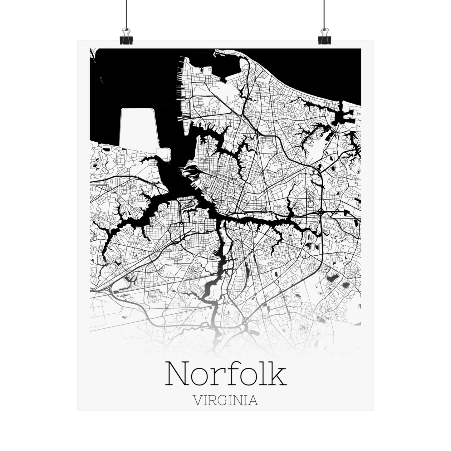 Norfolk Virginia City Map Matte Vertical Posters