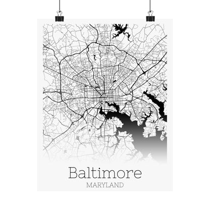 Baltimore Maryland City Map Matte Vertical Posters