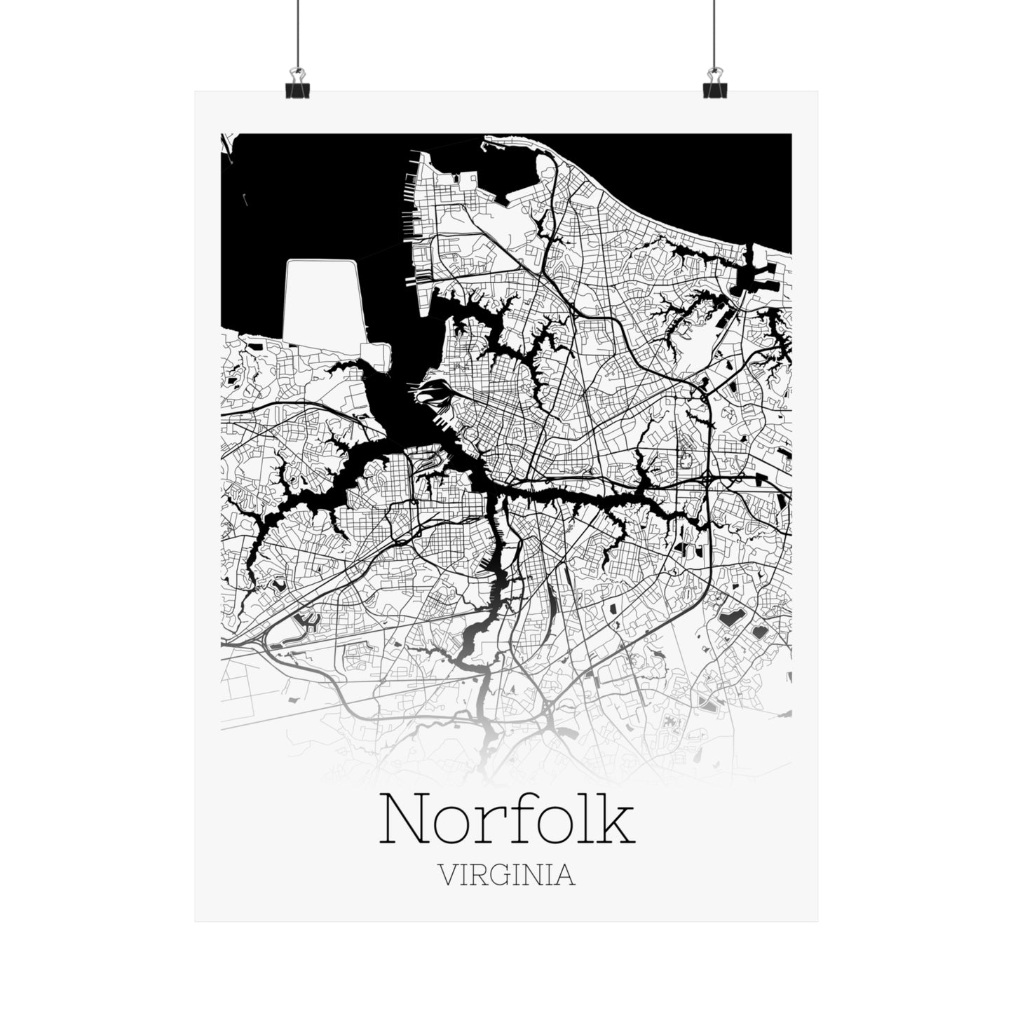 Norfolk Virginia City Map Matte Vertical Posters