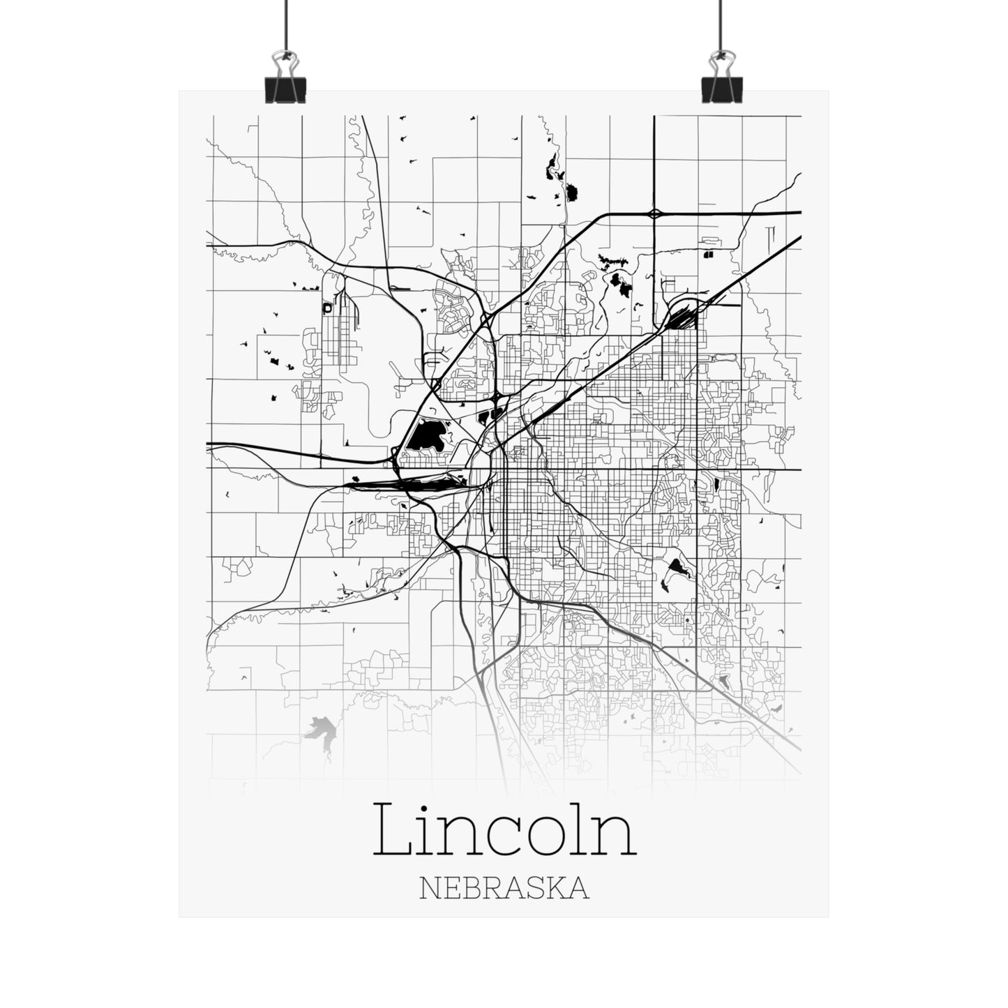 Lincoln Nebraska City Map Matte Vertical Posters