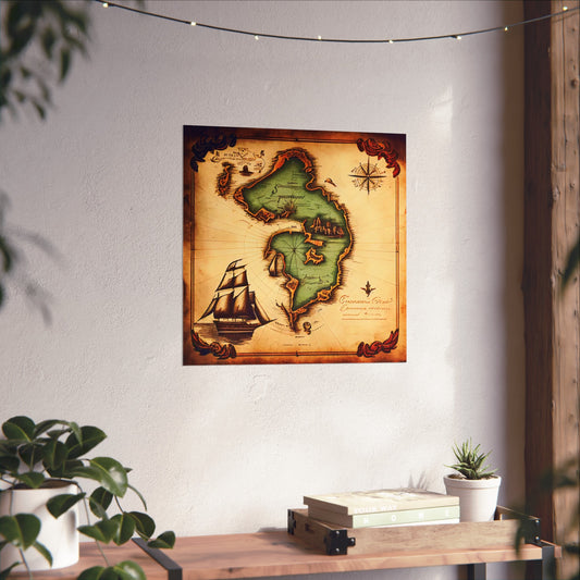 Old Map No: 14 Square Matte Poster, Vintage Poster