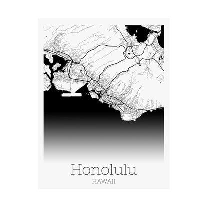 Honolulu Hawaii City Map Matte Vertical Posters