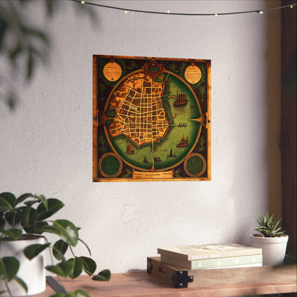 Old Map No: 18 Square Matte Poster, Vintage Poster