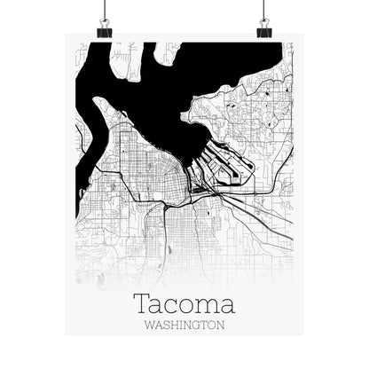 Tacoma Washington City Map Matte Vertical Posters