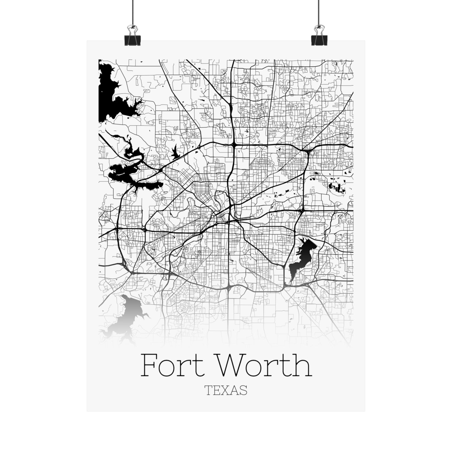 Fort Worth Texas City Map Matte Vertical Posters