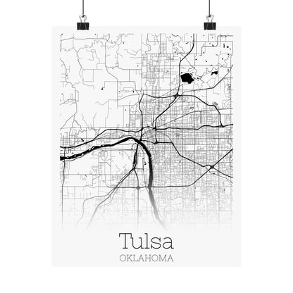 Tulsa Oklahoma City Map Matte Vertical Posters