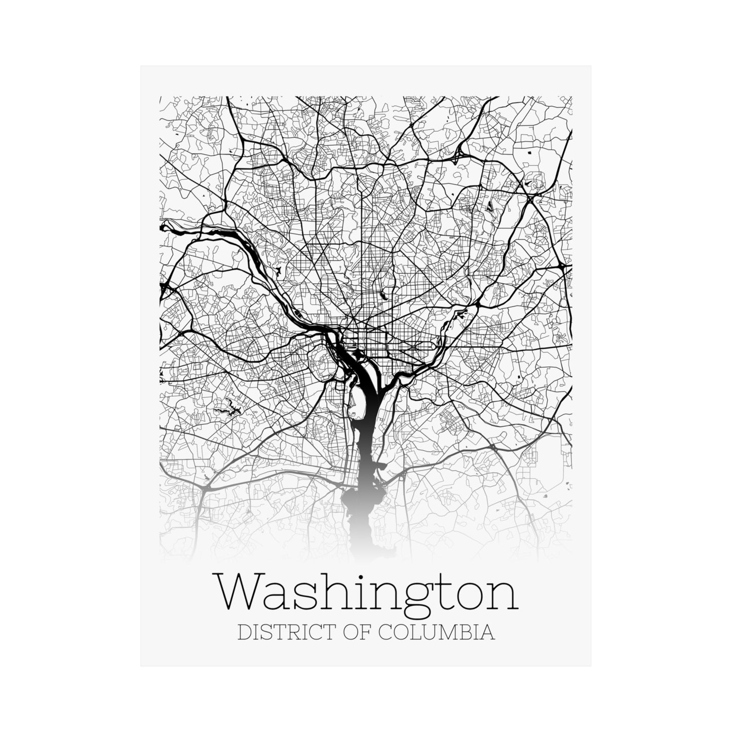 Washington DC City Map Matte Vertical Posters