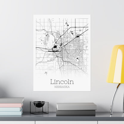 Lincoln Nebraska City Map Matte Vertical Posters