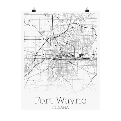 Fort Wayne Indiana City Map Matte Vertical Posters