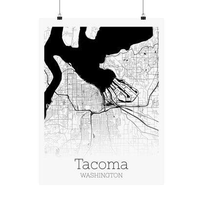 Tacoma Washington City Map Matte Vertical Posters