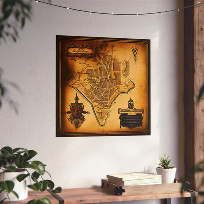 Old Map No: 15 Square Matte Poster, Vintage Poster