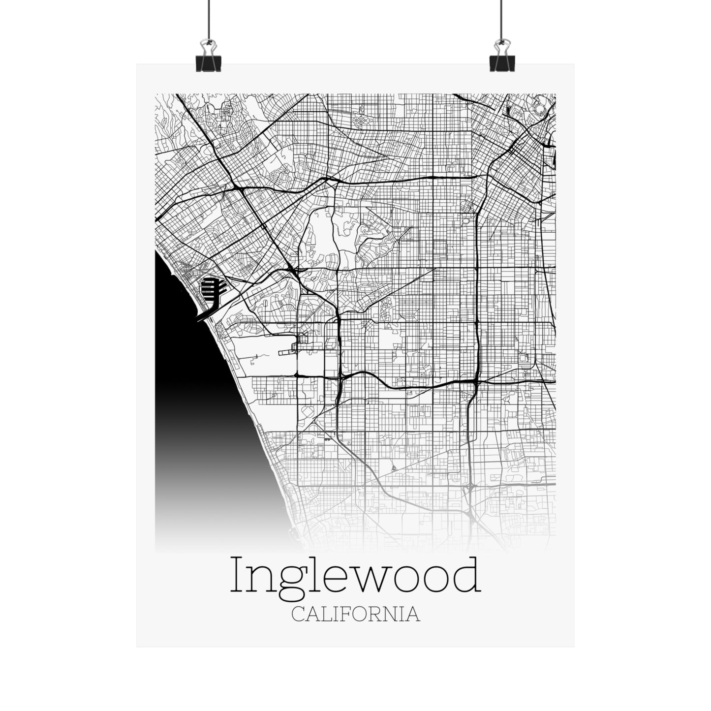 Inglewood California City Map Matte Vertical Posters