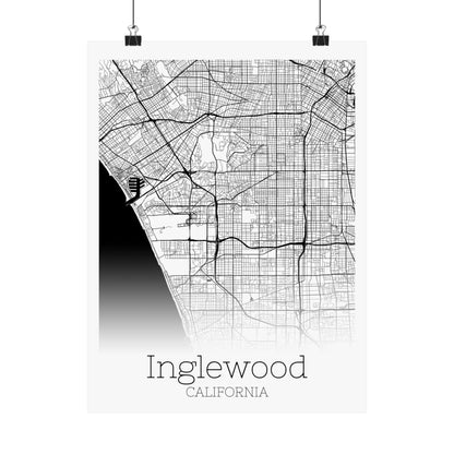 Inglewood California City Map Matte Vertical Posters