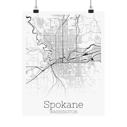 Spokane Washington City Map Matte Vertical Posters