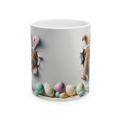 Easter dog coffee cup, Easter puppy break out, Ceramic Mug, 11oz