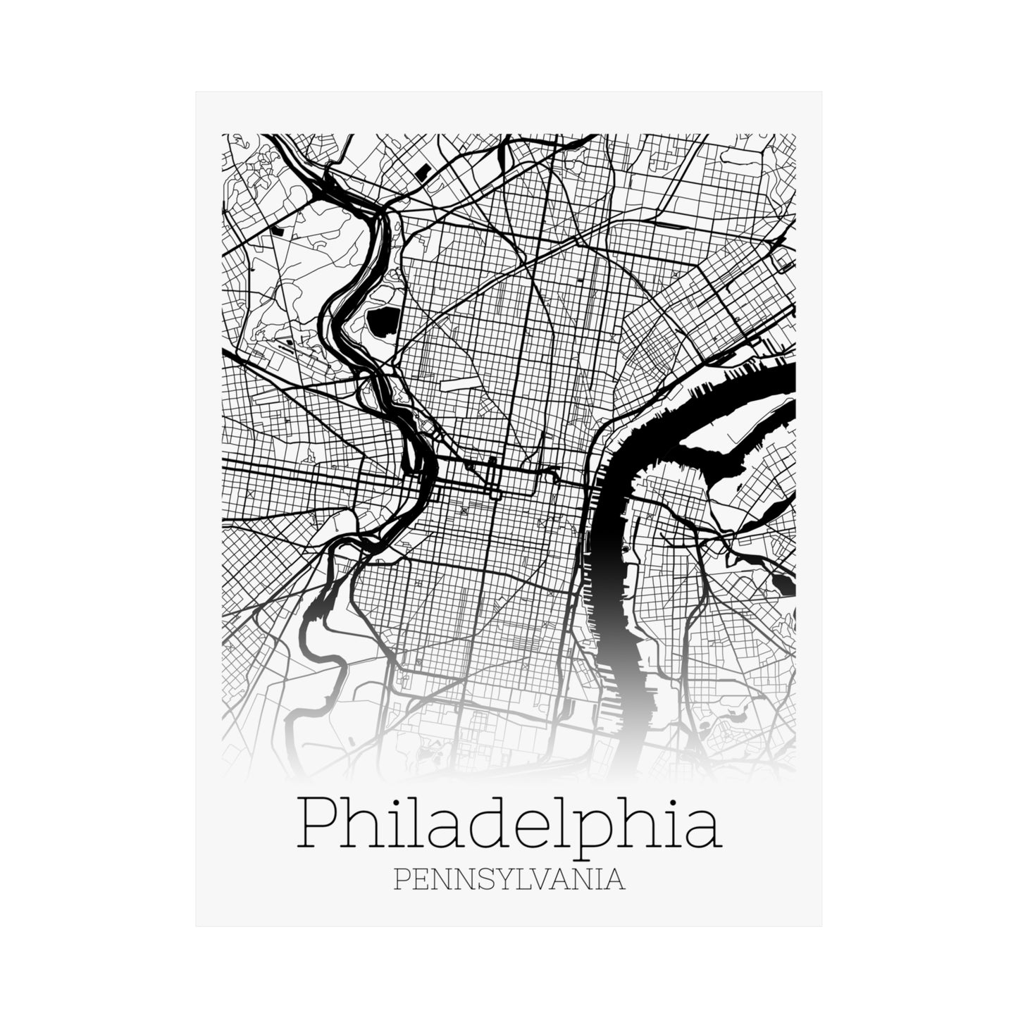 Philadelphia Pennsylvania City Map Matte Vertical Posters