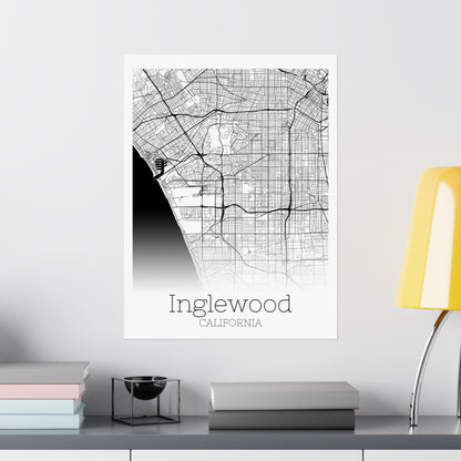 Inglewood California City Map Matte Vertical Posters