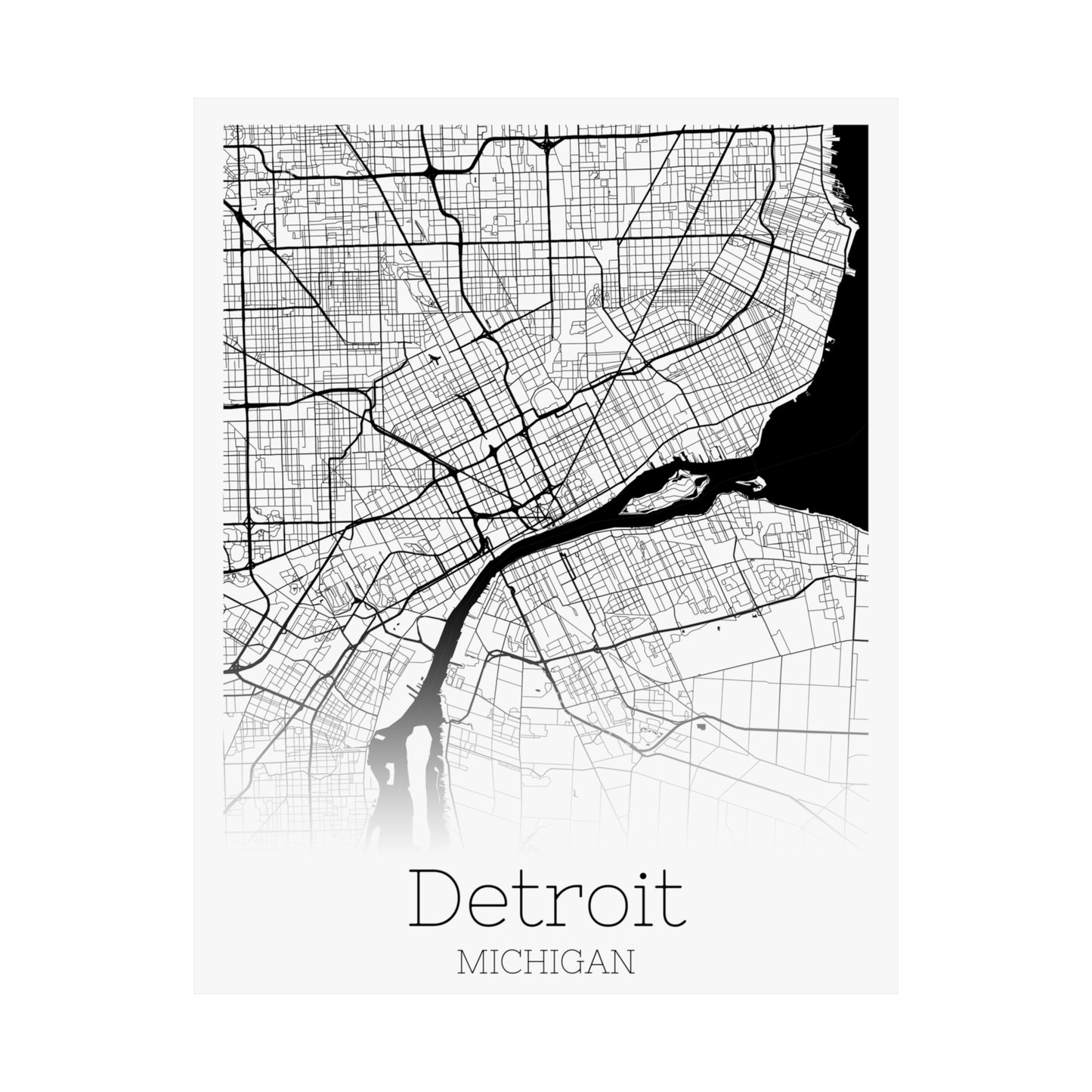 Detroit Michigan City Map Matte Vertical Posters