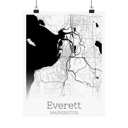 Everett Washington City Map Matte Vertical Posters