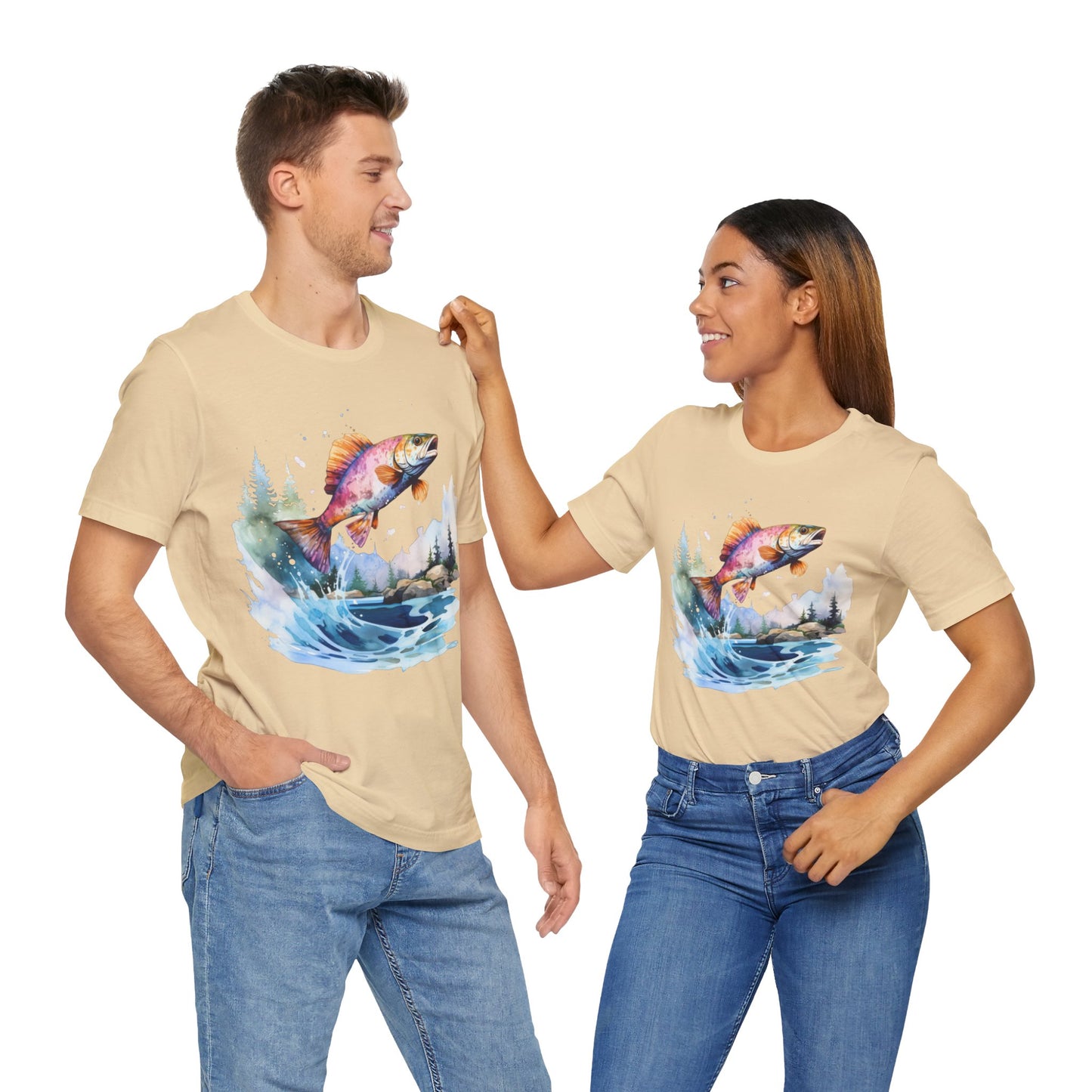 Fish Jumping View of Shore T-Shirt, Fishing, Fish Design, Colorful Fish T-Shirt