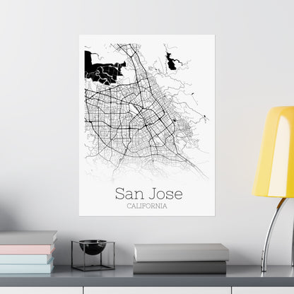 San Jose California City Map Matte Vertical Posters