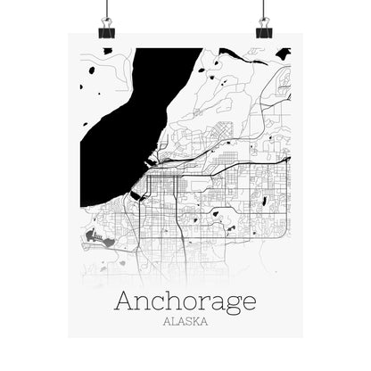 Anchorage Alaska City Map Matte Vertical Posters