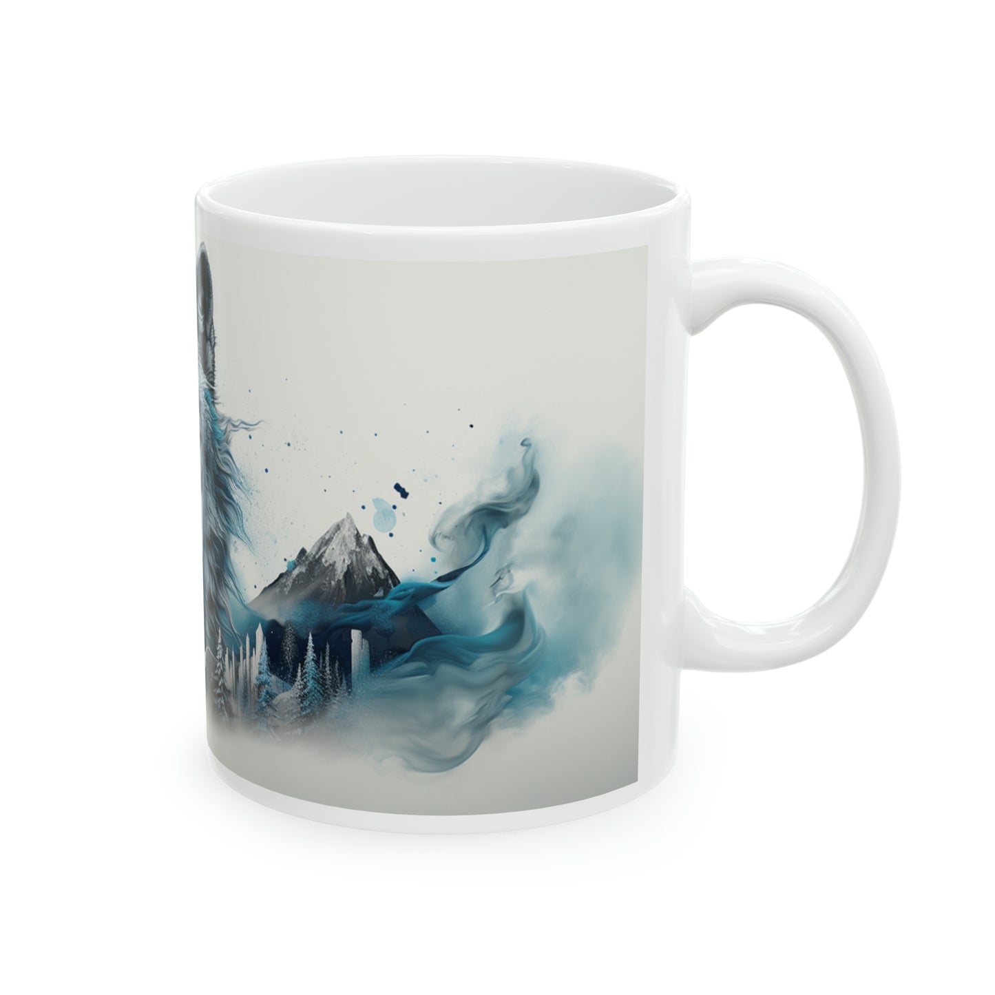 Wolf watercolor winter scene, Ceramic Mug, 11oz