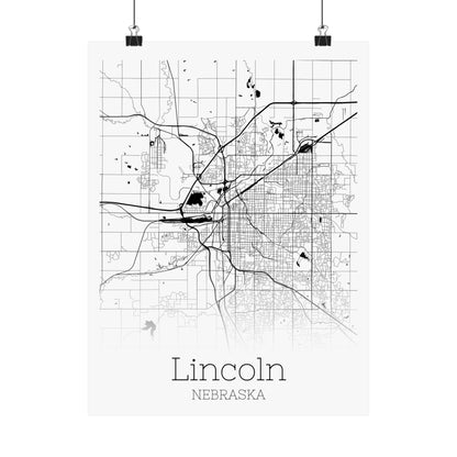 Lincoln Nebraska City Map Matte Vertical Posters