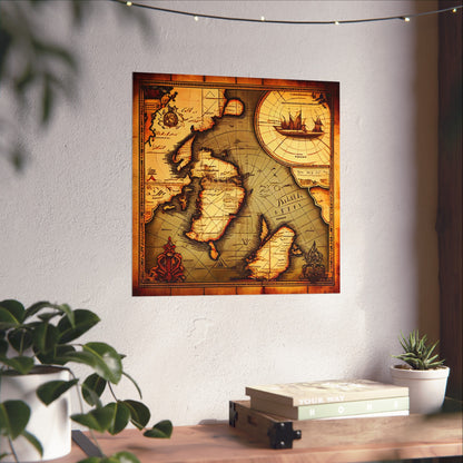 Old Map No: 06 Square Matte Poster, Vintage Poster