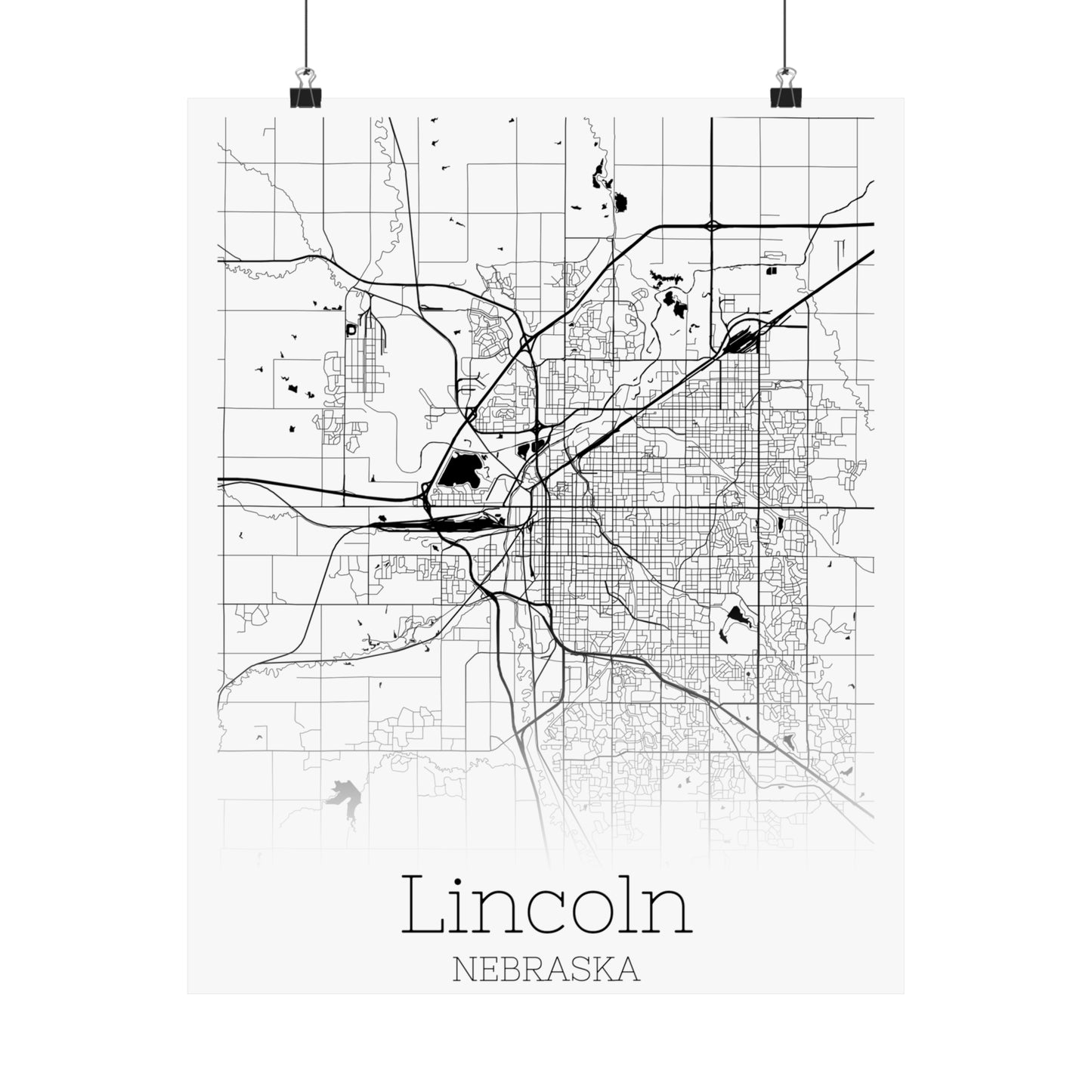 Lincoln Nebraska City Map Matte Vertical Posters