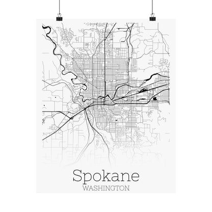 Spokane Washington City Map Matte Vertical Posters